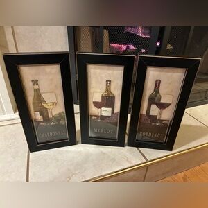 Elegant Black Framed Wine Art Set… 3 Wooden Framed Pictures with Glass on front